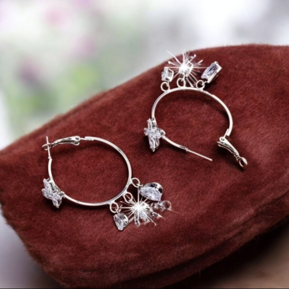 Elegant Silver Butterfly Hoop Earrings - Picture 3 of 8